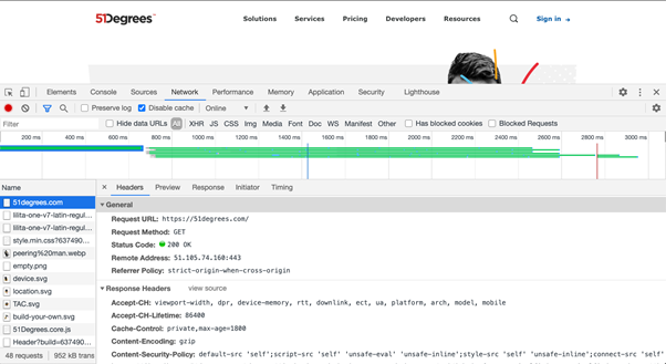 Chrome Response Headers